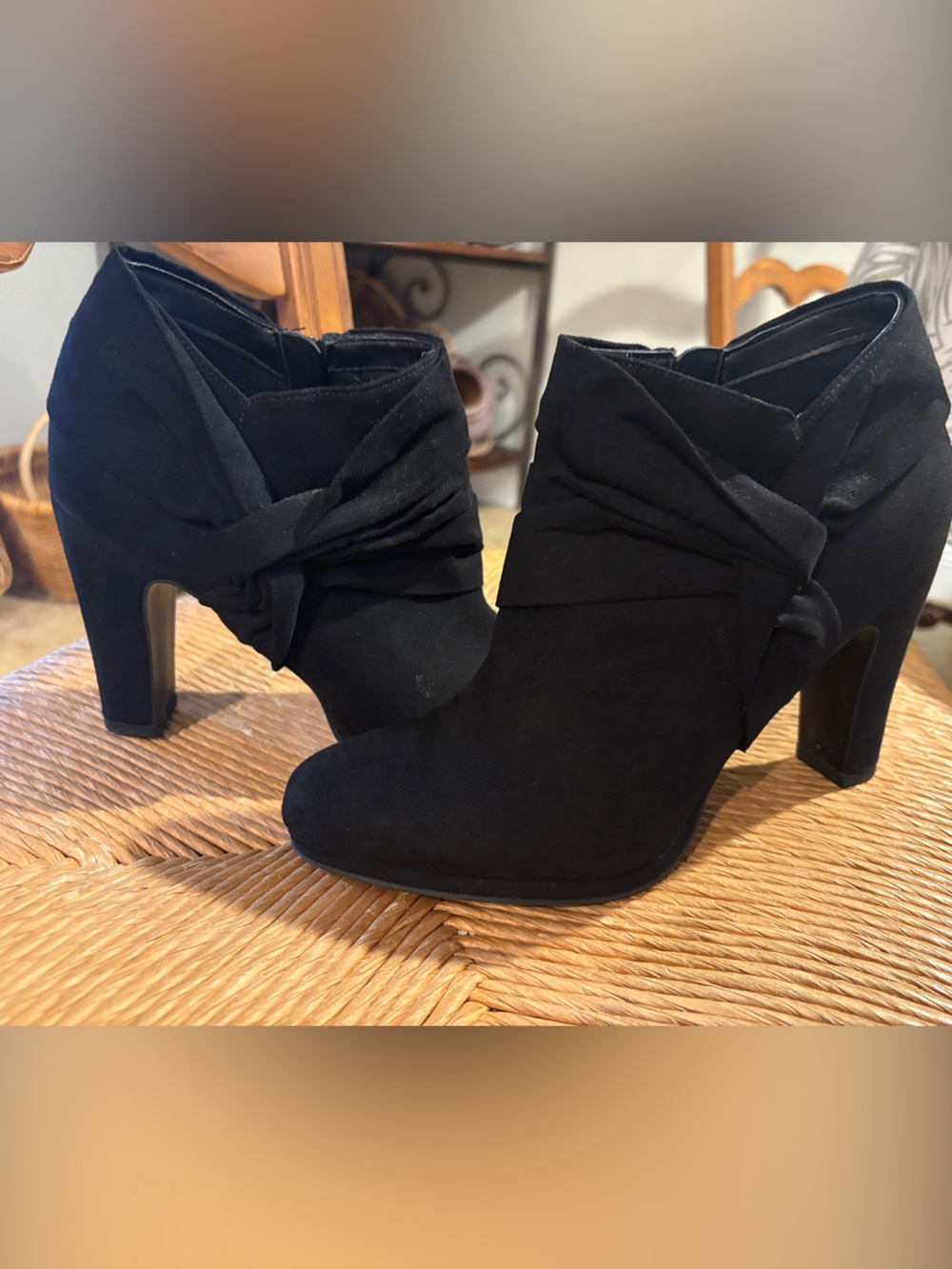 Black Suade Ankle Booties - Women's Fashion Heel
